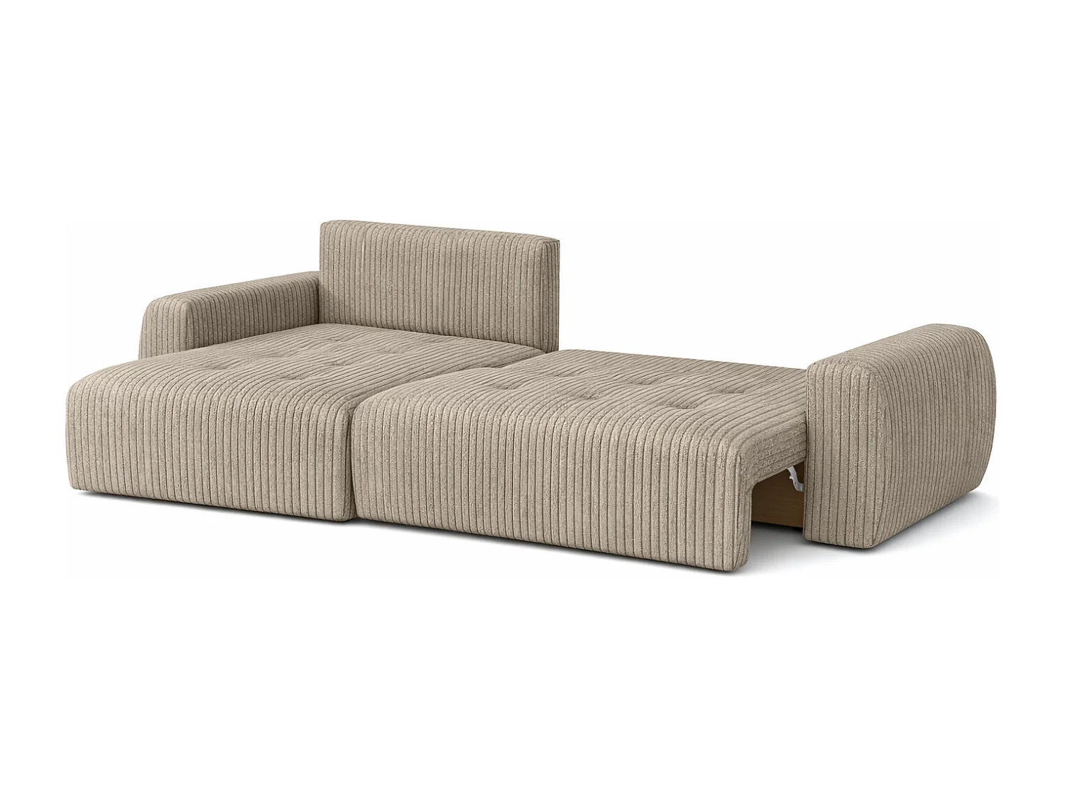 Hoekslaapbank met slaapfunctie en opbergruimte, L-vorm, Ivo XL, ribstof Poso, Donkerbeige, Links