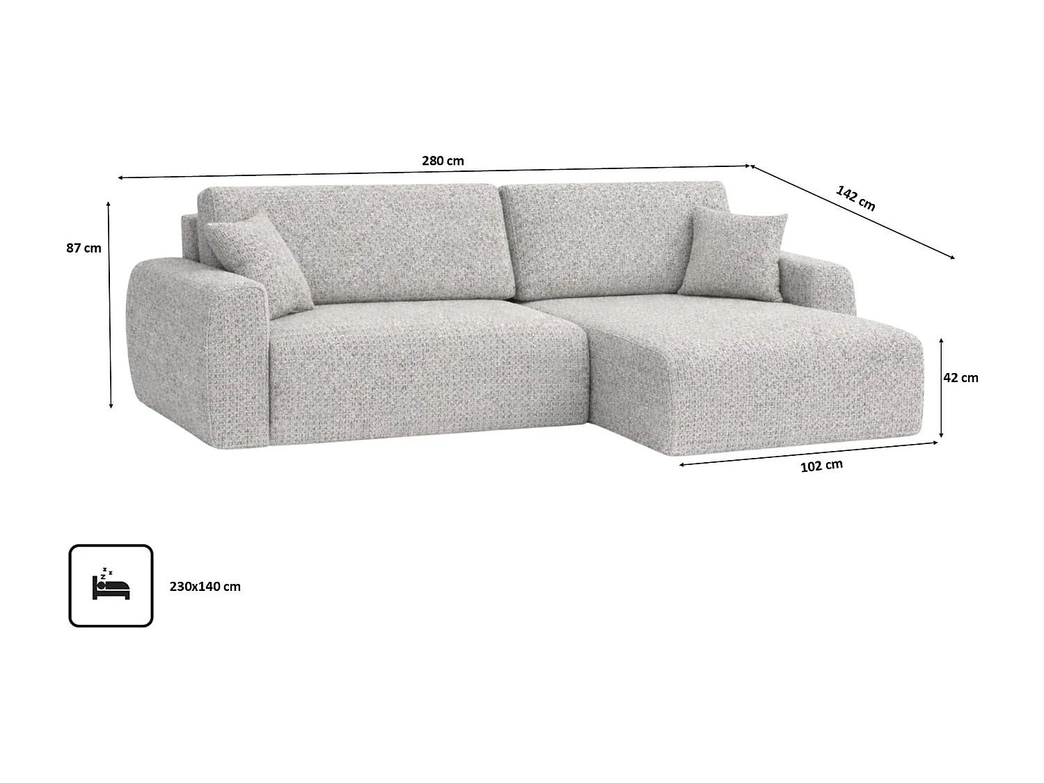 Divano angolare con funzione letto e vano contenitore, Ariel XL, tessuto ciniglia, tessuto Artico, Nata, lato destro