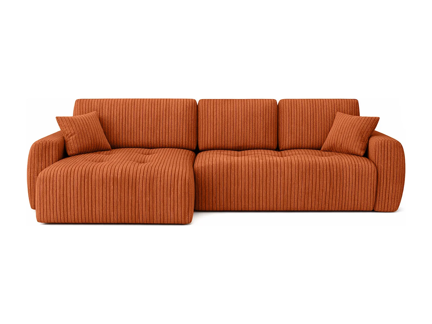 Divano angolare con funzione letto e contenitore a forma di L Ivo XL, tessuto a coste Poso, Rame, Sinistra