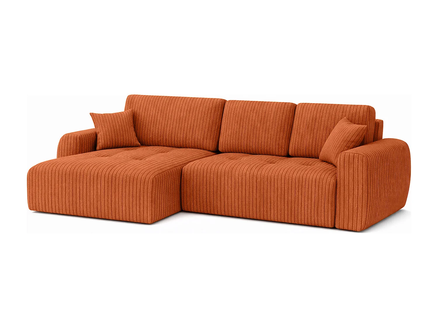 Divano angolare con funzione letto e contenitore a forma di L Ivo XL, tessuto a coste Poso, Rame, Sinistra