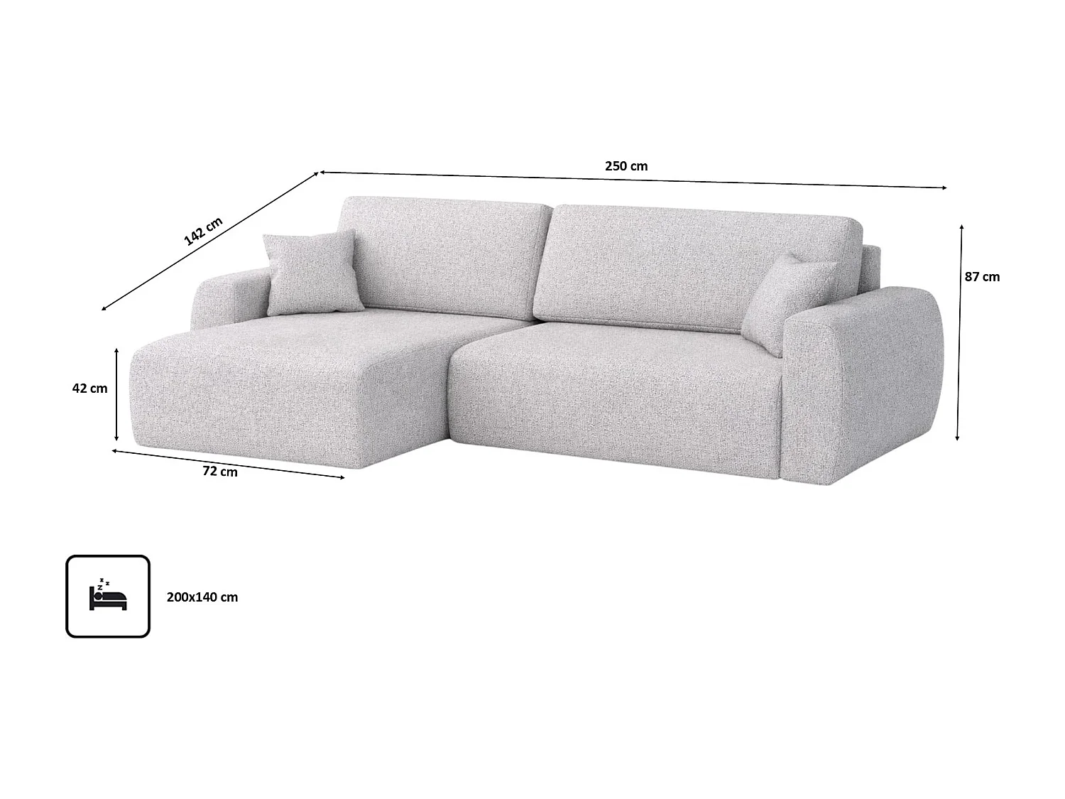 Hoekbank met slaapfunctie en opbergruimte Ariel L, chenille stof, Artico stof, Cement, links