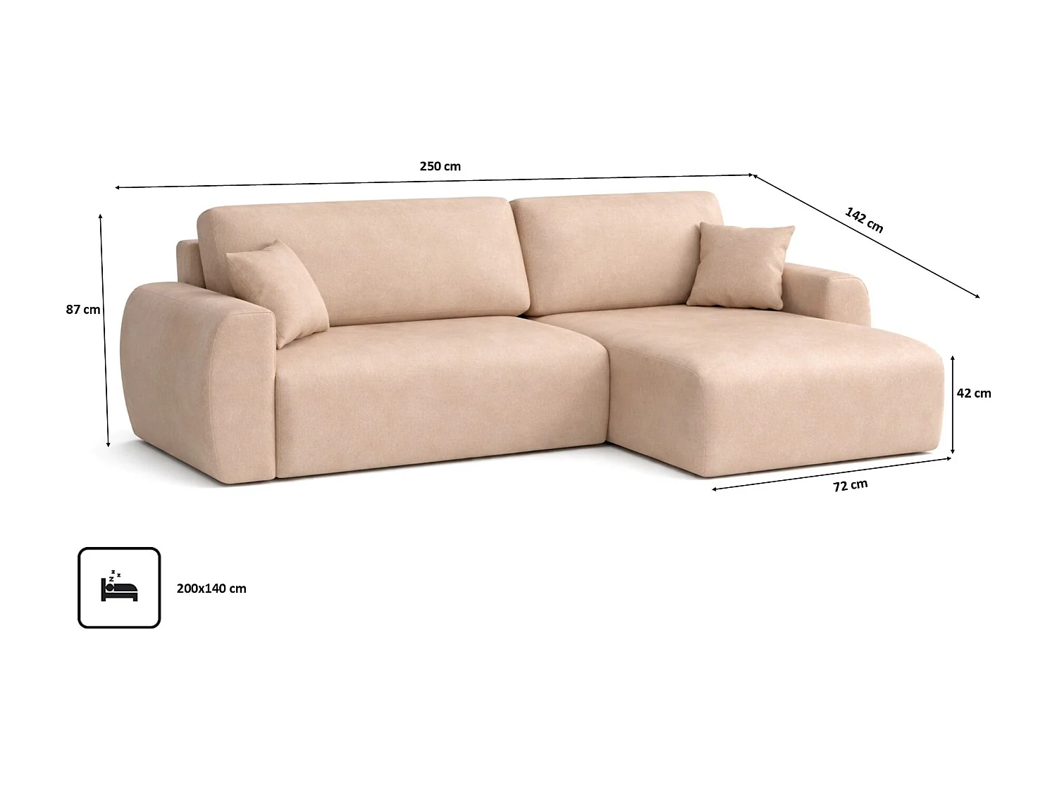 Hoekbank met slaapfunctie en opbergruimte Ariel L, velours, stof Salvador, beige, rechts