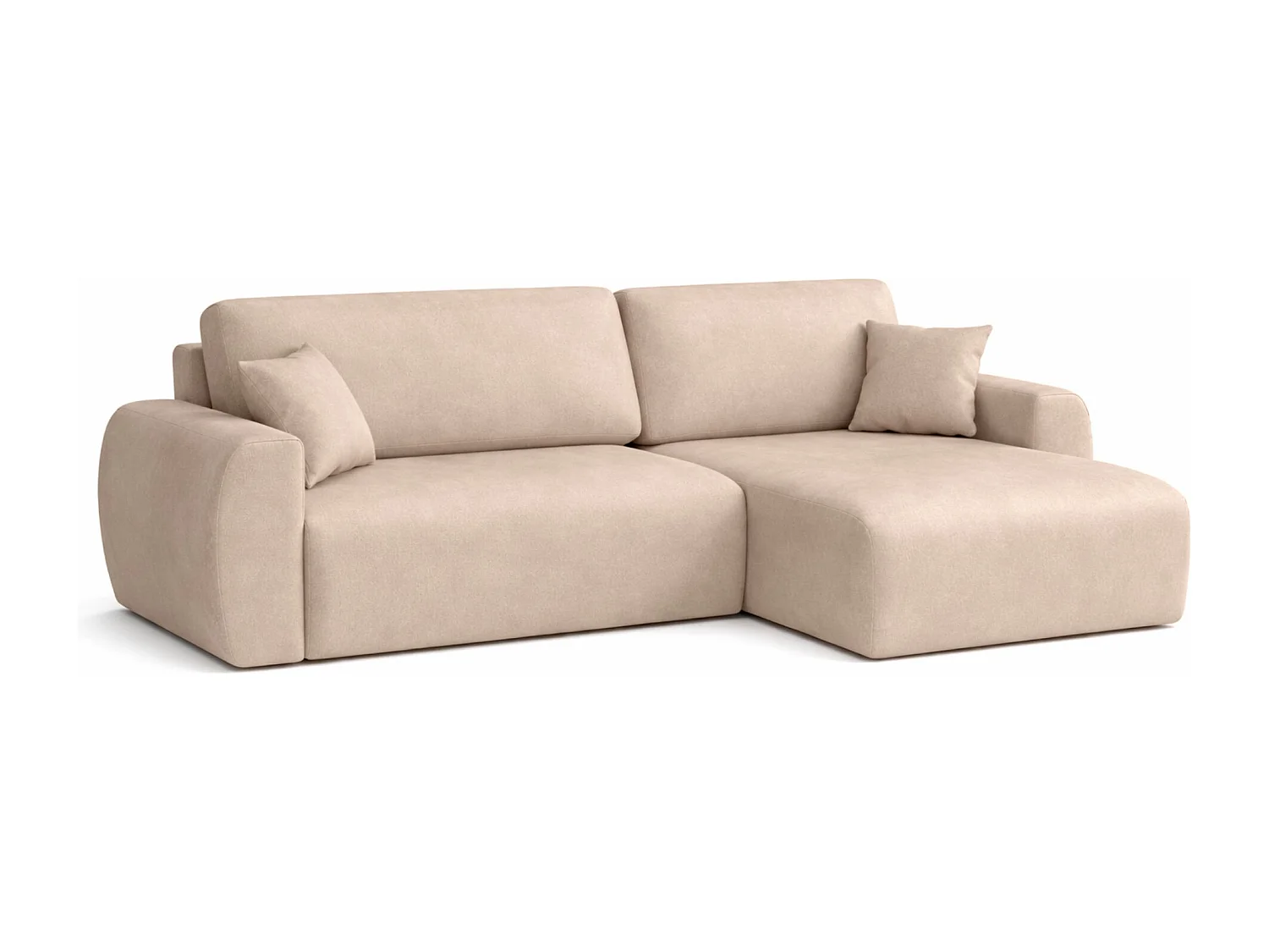 Canapé d'angle convertible avec coffre de rangement Ariel L, velours, tissu Salvador, beige, côté droit