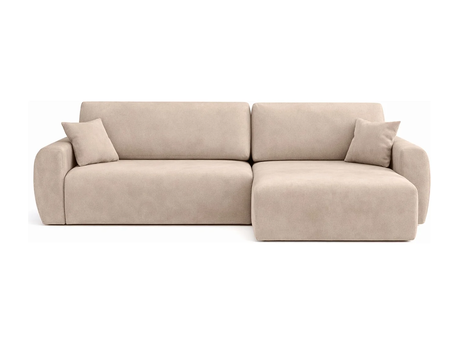 Canapé d'angle convertible avec coffre de rangement Ariel L, velours, tissu Salvador, beige, côté droit