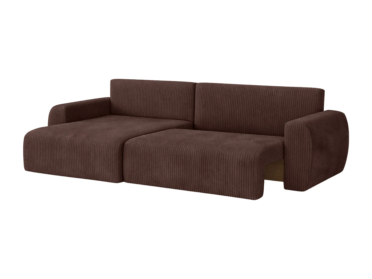 Canapé d'angle convertible avec coffre de rangement Ariel L, tissu côtelé, tissu Poso, marron, côté gauche