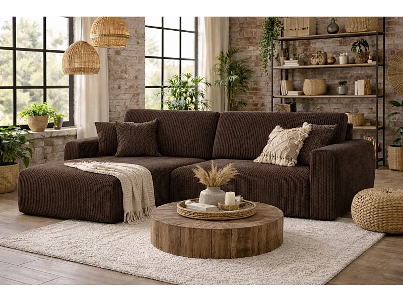 Ecksofa mit Schlaffunktion und Bettkasten Ariel L, Cordstoff, Stoff Poso, Braun, Links
