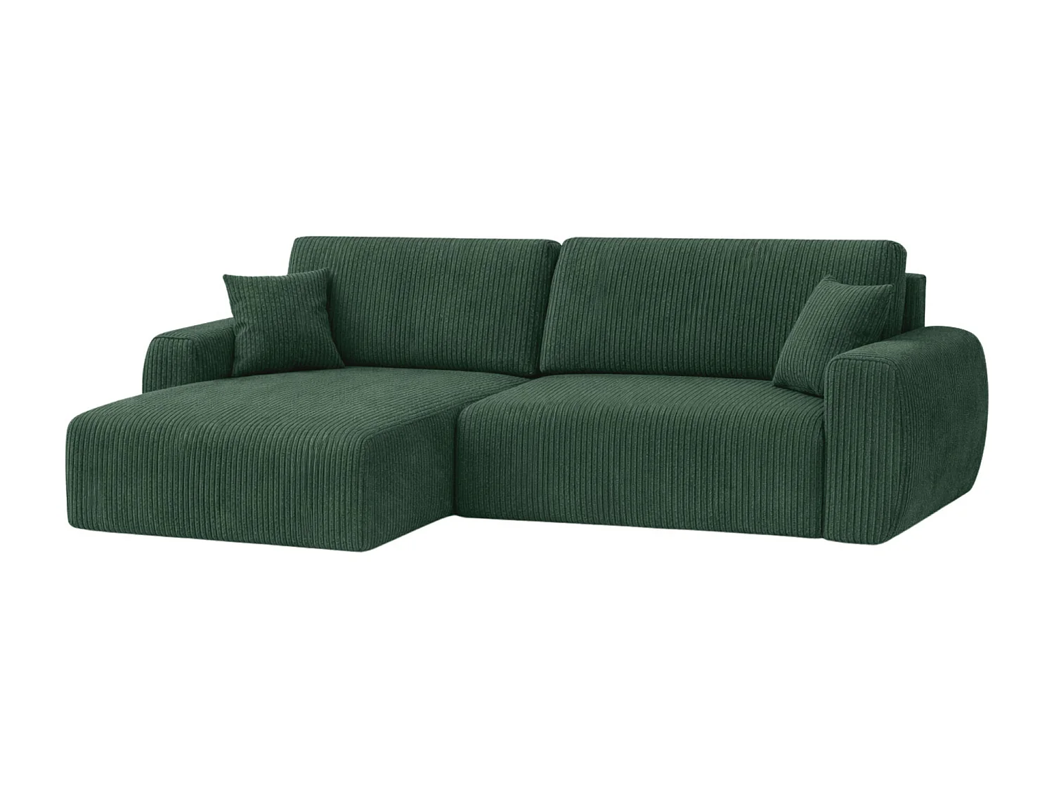 Canapé d'angle convertible avec coffre de rangement Ariel L, tissu côtelé, tissu Poso, vert, côté gauche