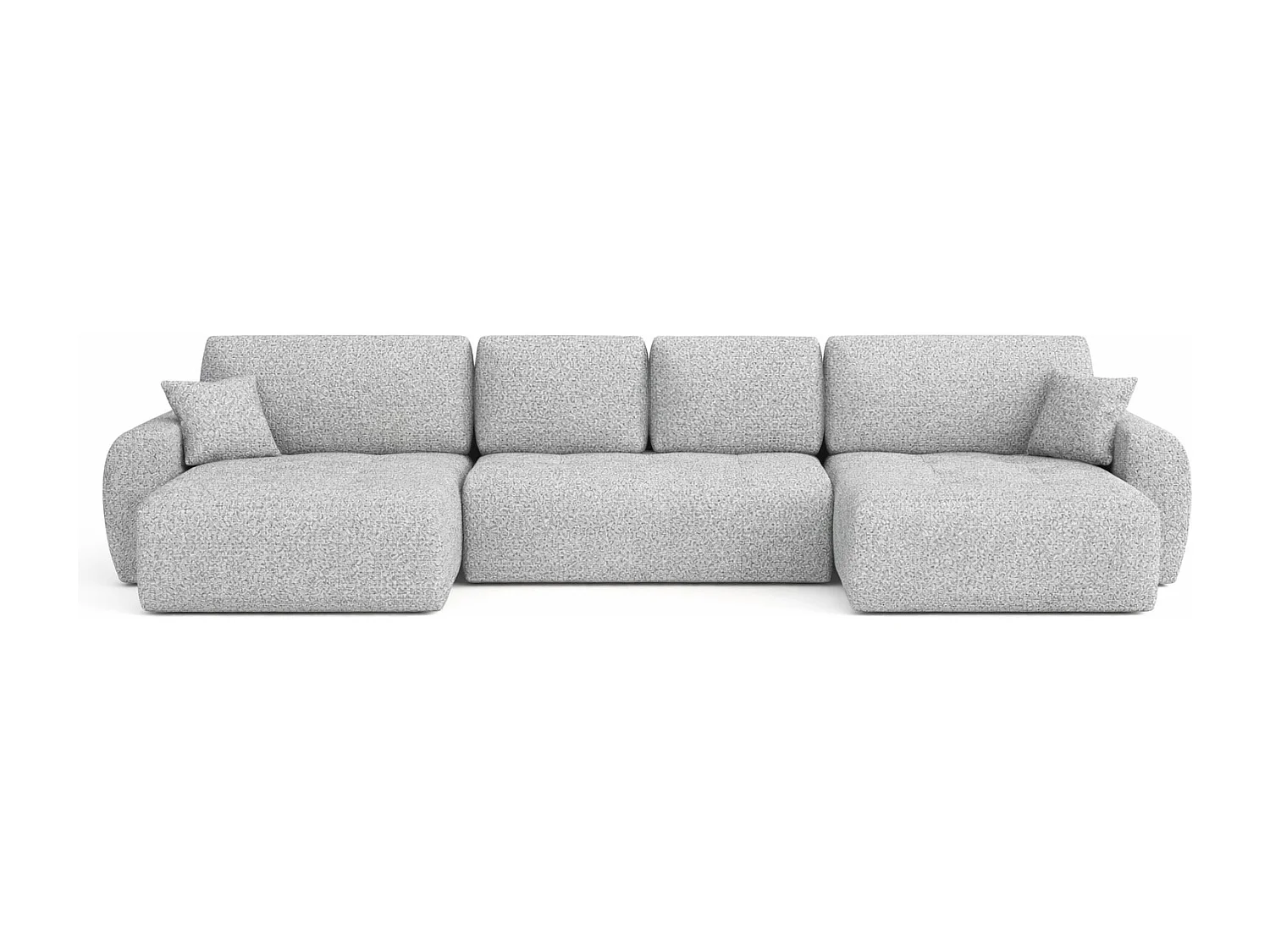 Divano angolare a U con funzione letto e vano contenitore Ivo U, tessuto in ciniglia Artico, Cemento