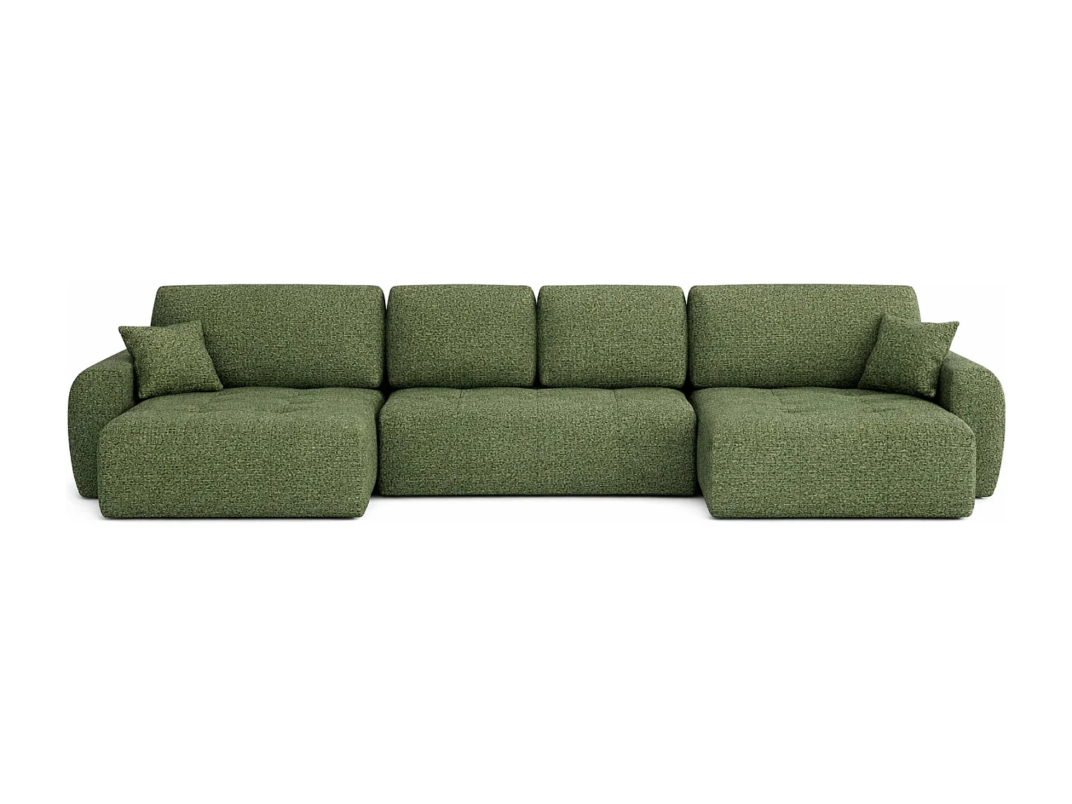 Divano angolare a U con funzione letto e vano contenitore Ivo U, tessuto in ciniglia Artico, Moss