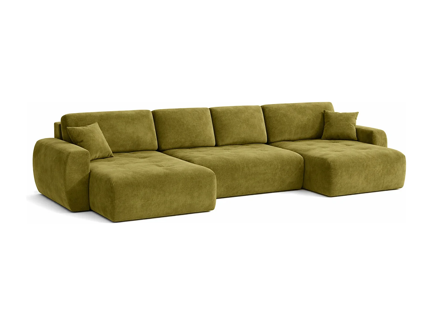 Hoekbank in U-vorm met slaapfunctie en opbergruimte Ivo U, velours Salvador, Olijfgroen