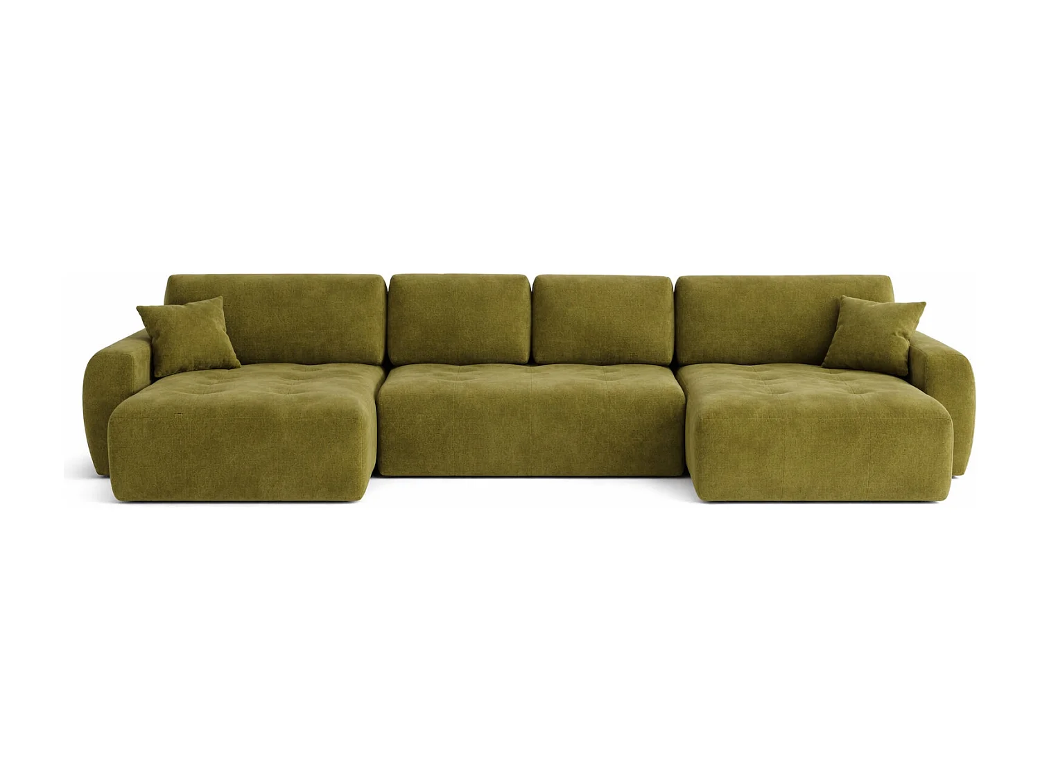 Hoekbank in U-vorm met slaapfunctie en opbergruimte Ivo U, velours Salvador, Olijfgroen