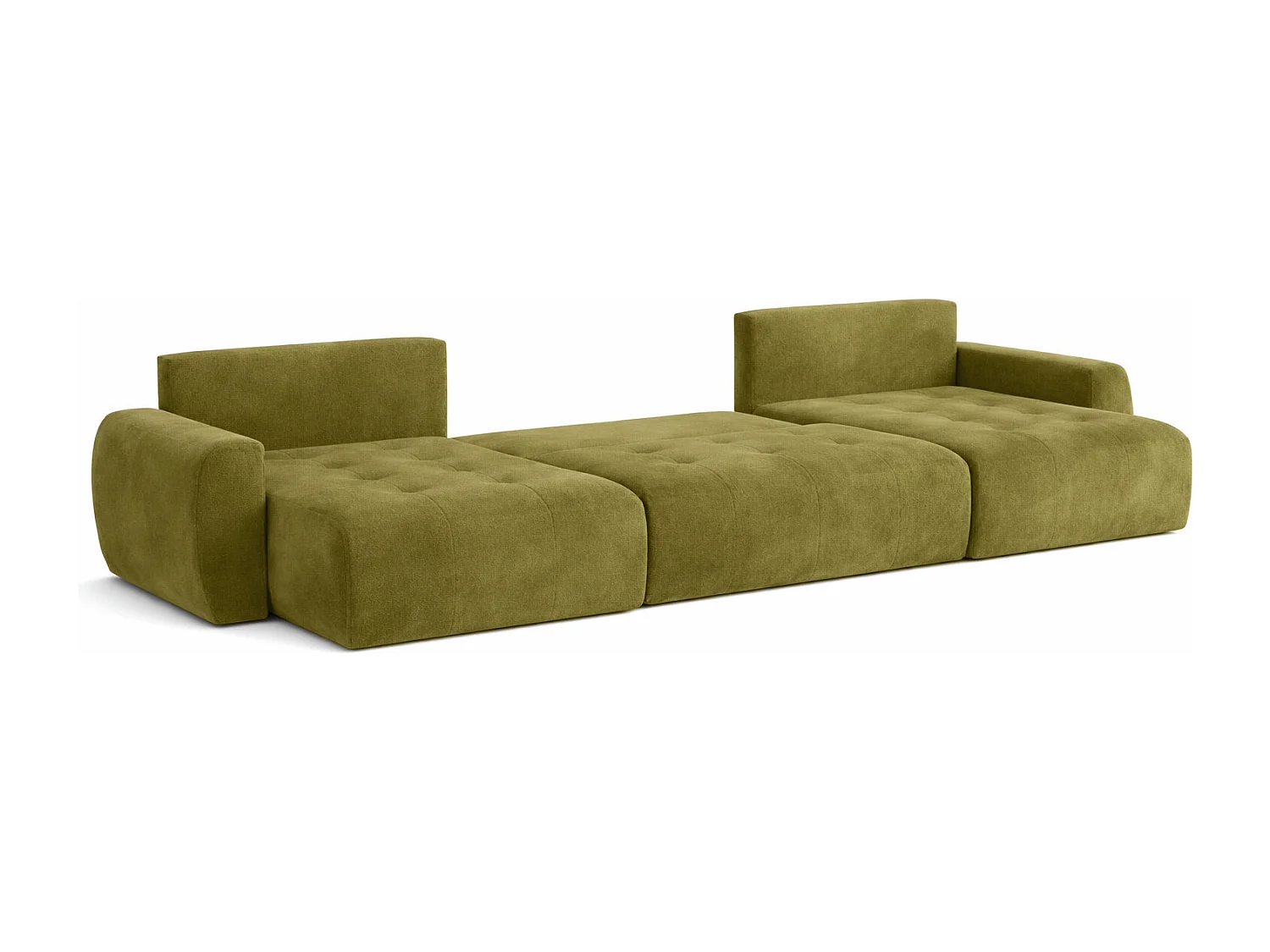 Canapé d’angle en U avec fonction couchage et coffre de rangement Ivo U XL, velours Salvador, Olive
