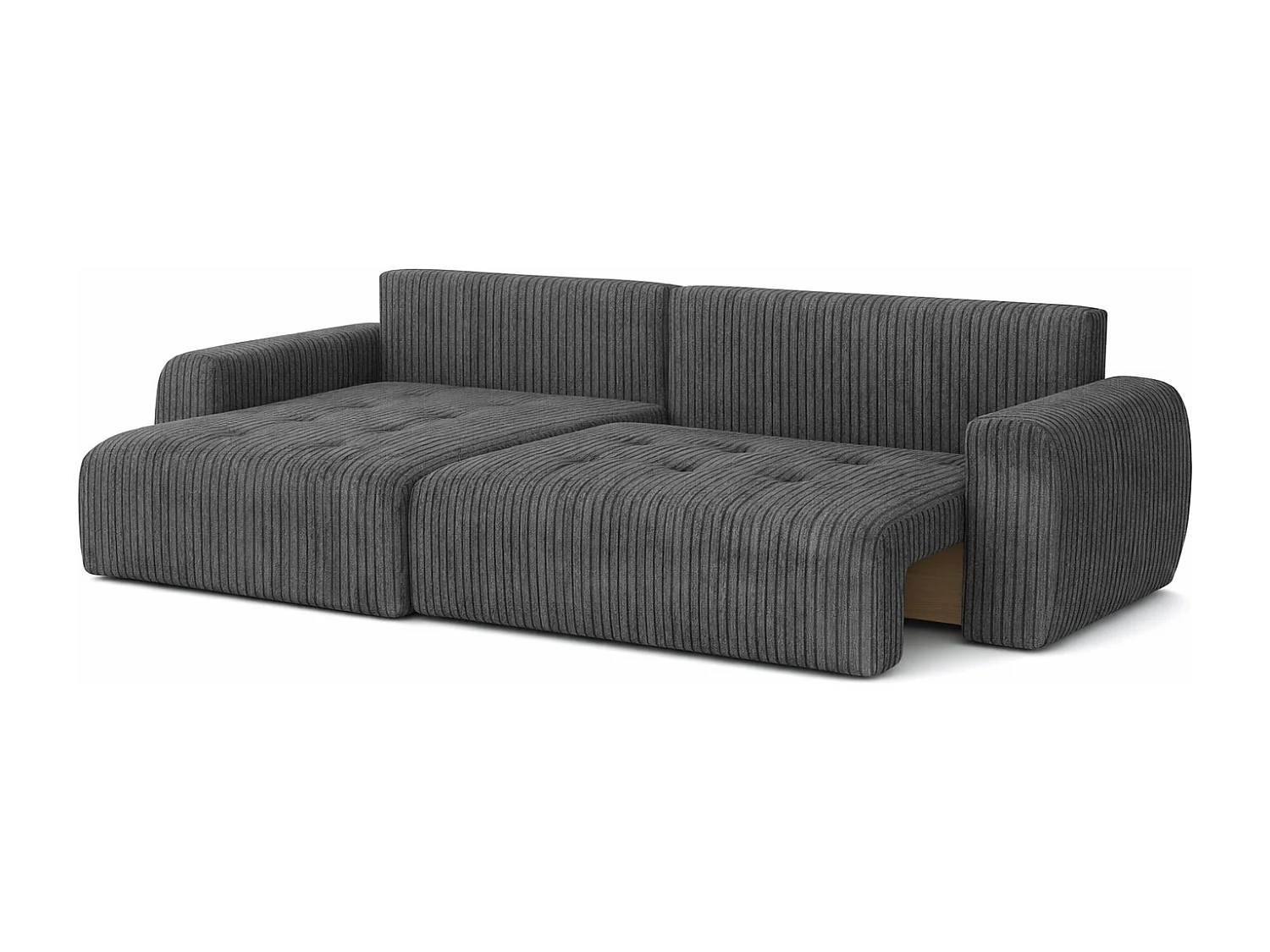 Divano angolare con funzione letto e contenitore a forma di L Ivo XL, tessuto a coste Poso, Grigio, Sinistra