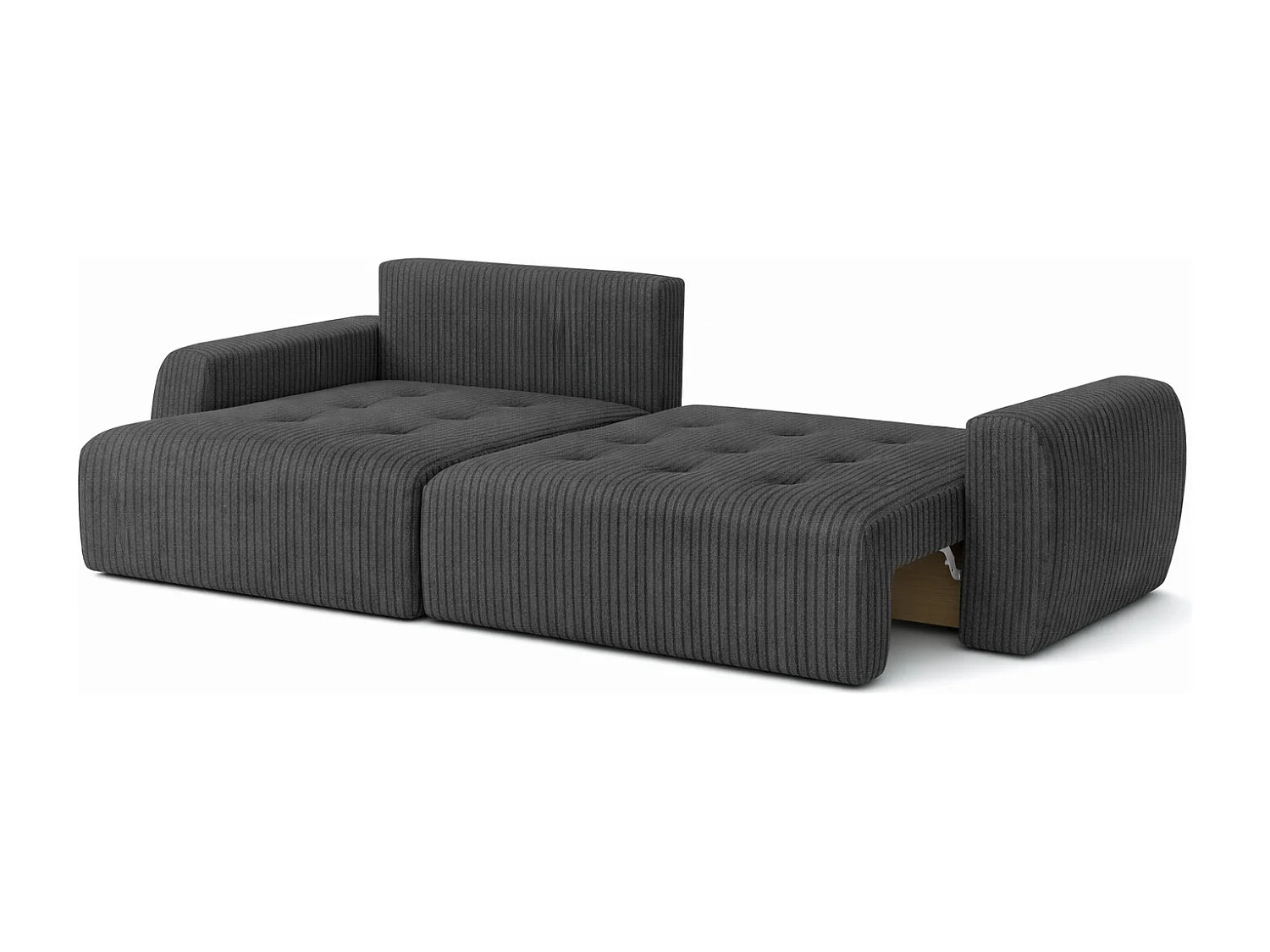 Divano angolare con funzione letto e contenitore a forma di L Ivo XL, tessuto a coste Poso, Grigio, Sinistra