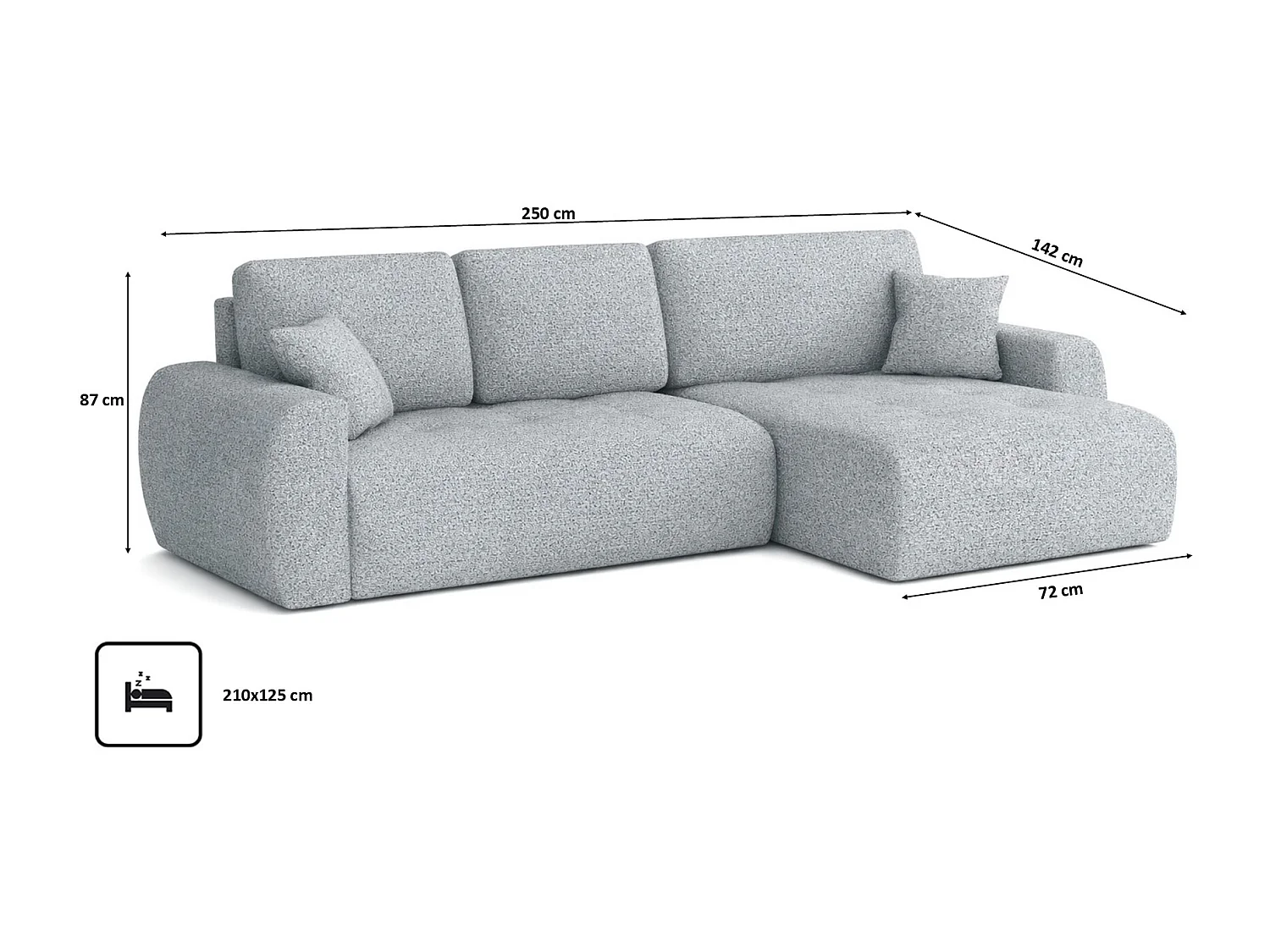 Divano angolare con funzione letto e contenitore a forma di L Ivo L, tessuto chenille Artico, Cement, Destra