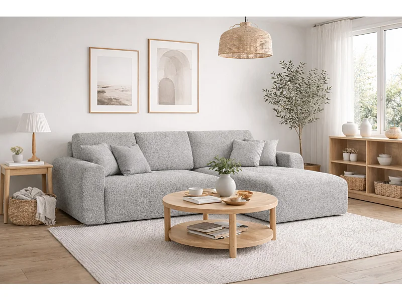 Ecksofa mit Schlaffunktion und Bettkasten L-Form Ivo L, Chenille-Stoff Artico, Cement, Rechts