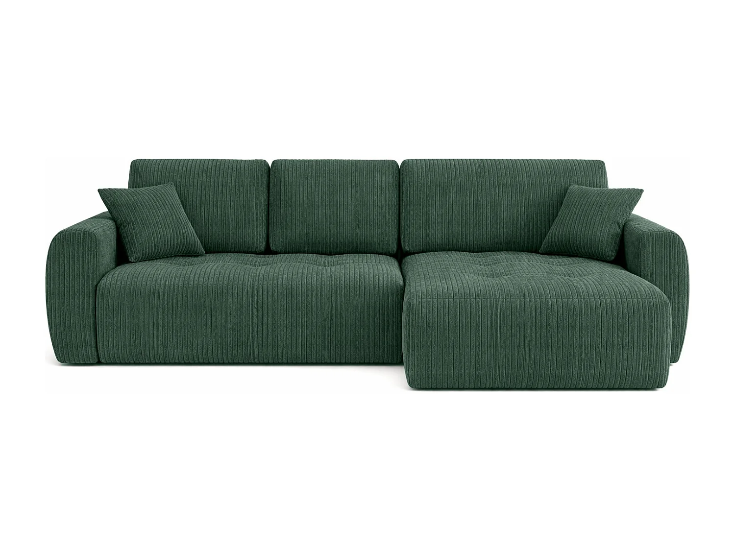 Divano angolare con funzione letto e contenitore a forma di L Ivo L, tessuto a coste Poso, Verde, Destra