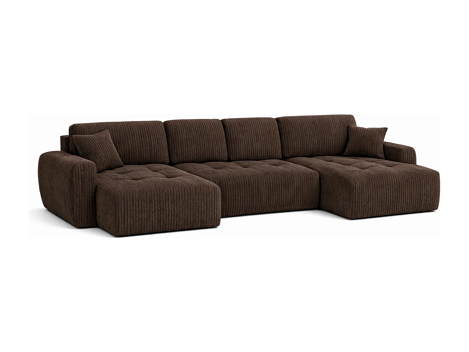 Canapé d’angle en U avec fonction couchage et coffre de rangement Ivo U, velours côtelé Poso, Marron