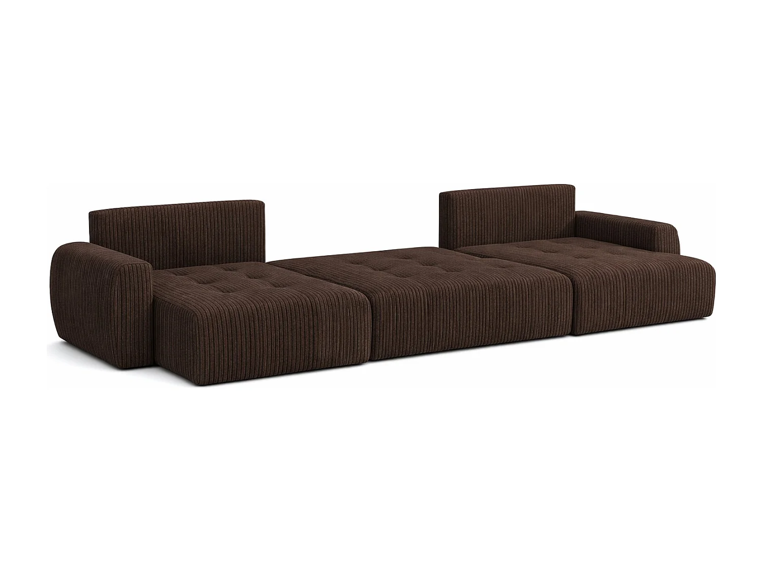 Canapé d’angle en U avec fonction couchage et coffre de rangement Ivo U XL, velours côtelé Poso, Marron