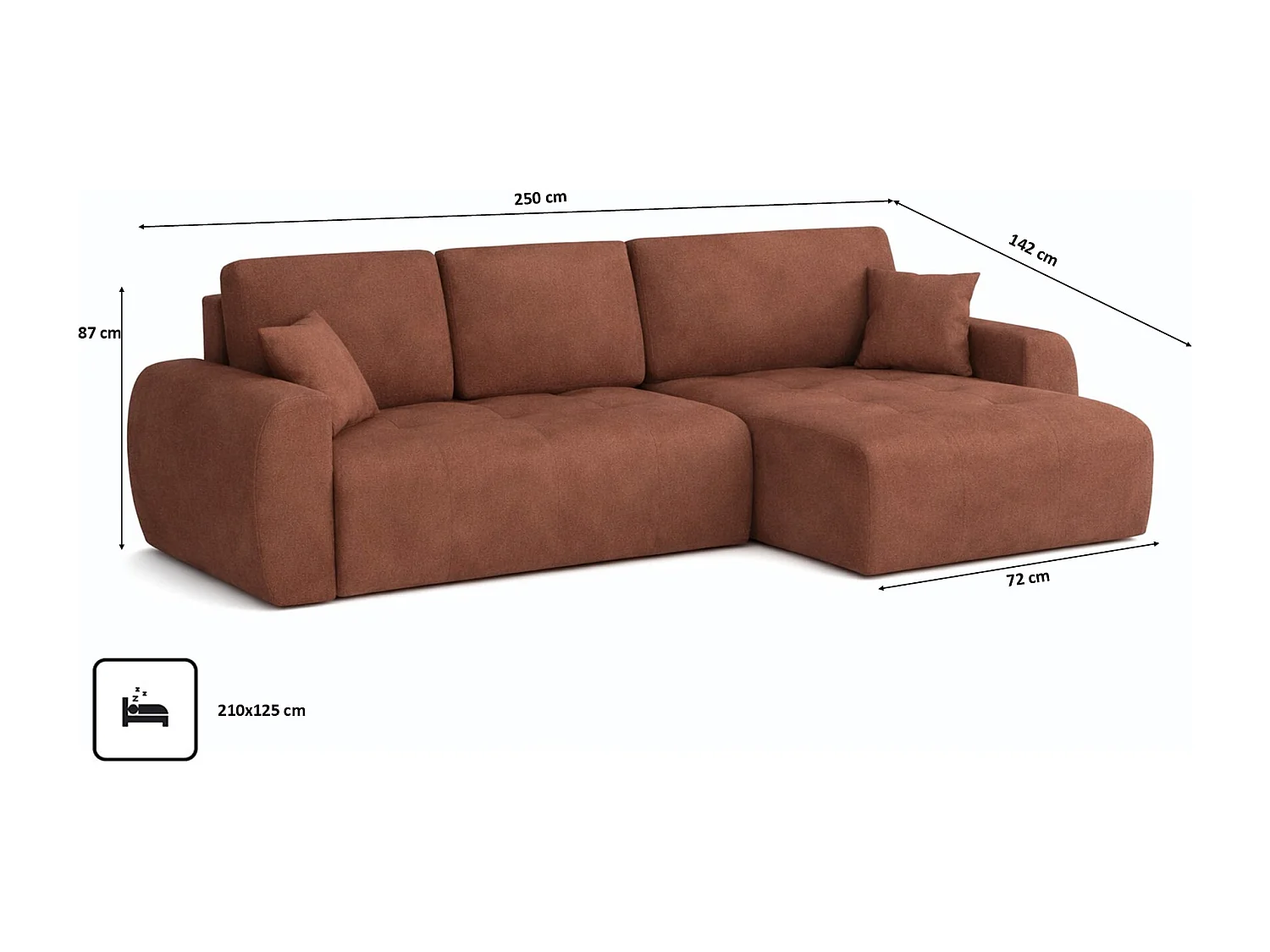Hoekslaapbank met slaapfunctie en opbergruimte, L-vorm, Ivo L, veloursstof Salvador, Donkerbruin, Rechts
