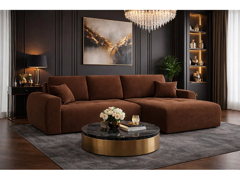 Ecksofa mit Schlaffunktion und Bettkasten L-Form Ivo L, Veloursstoff Salvador, Dunkelbraun, Rechts