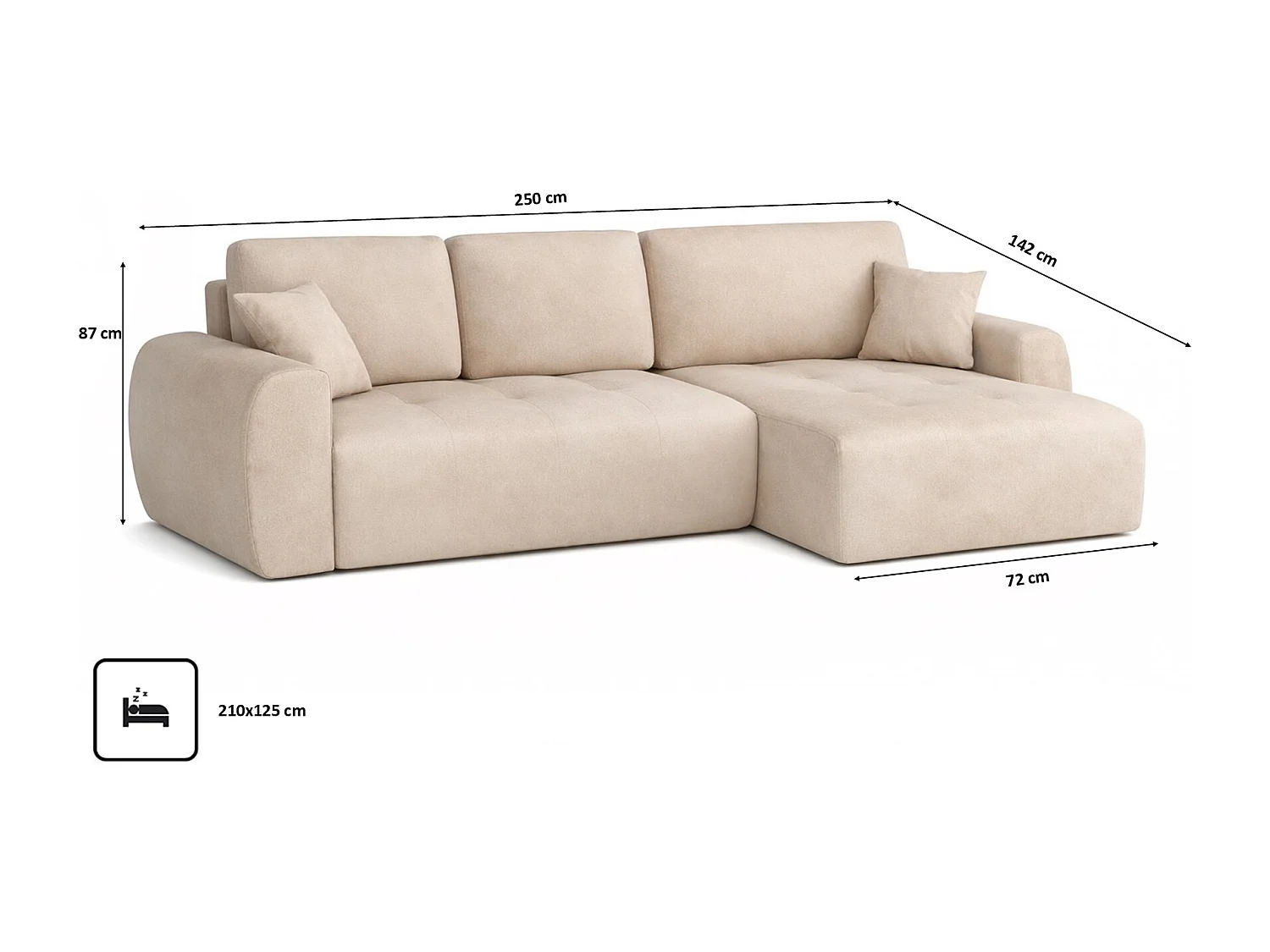 Hoekslaapbank met slaapfunctie en opbergruimte, L-vorm, Ivo L, veloursstof Salvador, Beige, Rechts