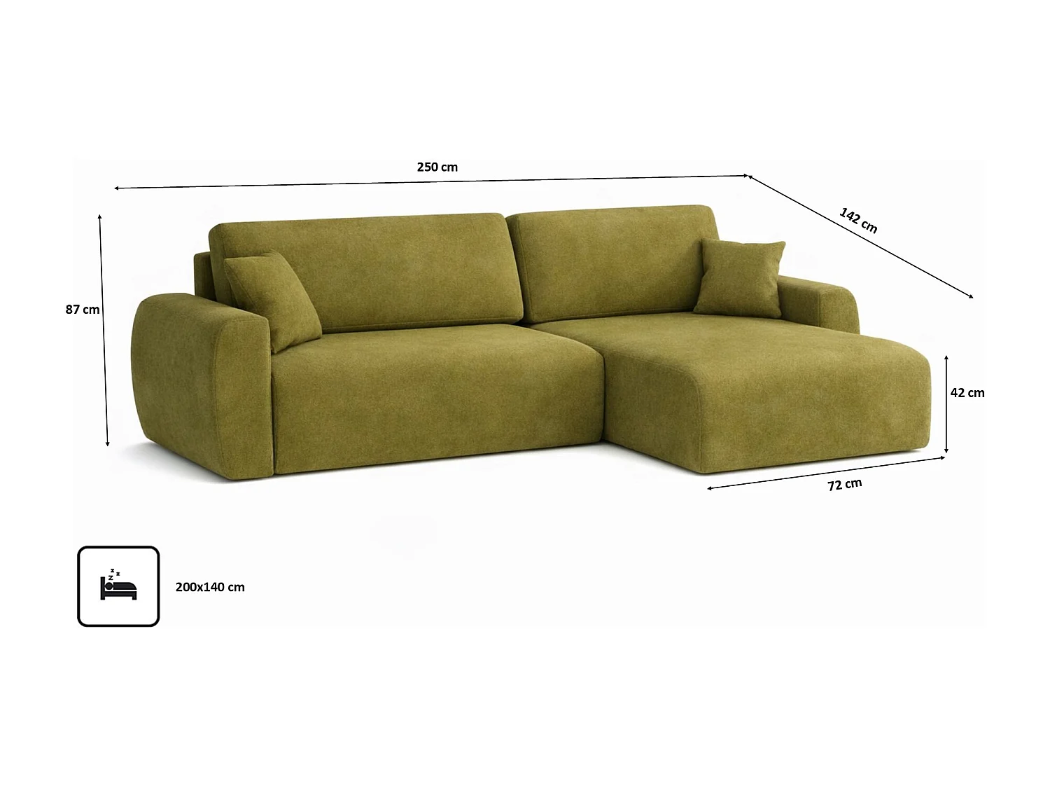 Hoekbank met slaapfunctie en opbergruimte Ariel L, velours, stof Salvador, olijfgroen, rechts