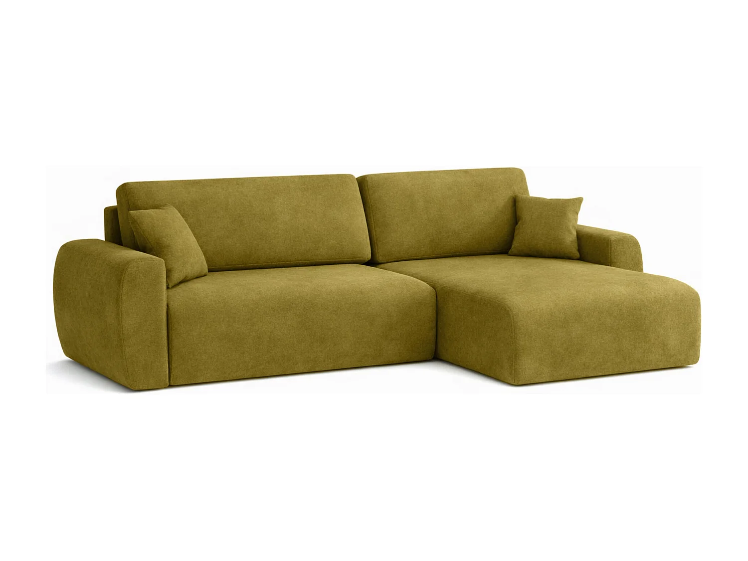 Canapé d'angle convertible avec coffre de rangement Ariel L, velours, tissu Salvador, olive, côté droit