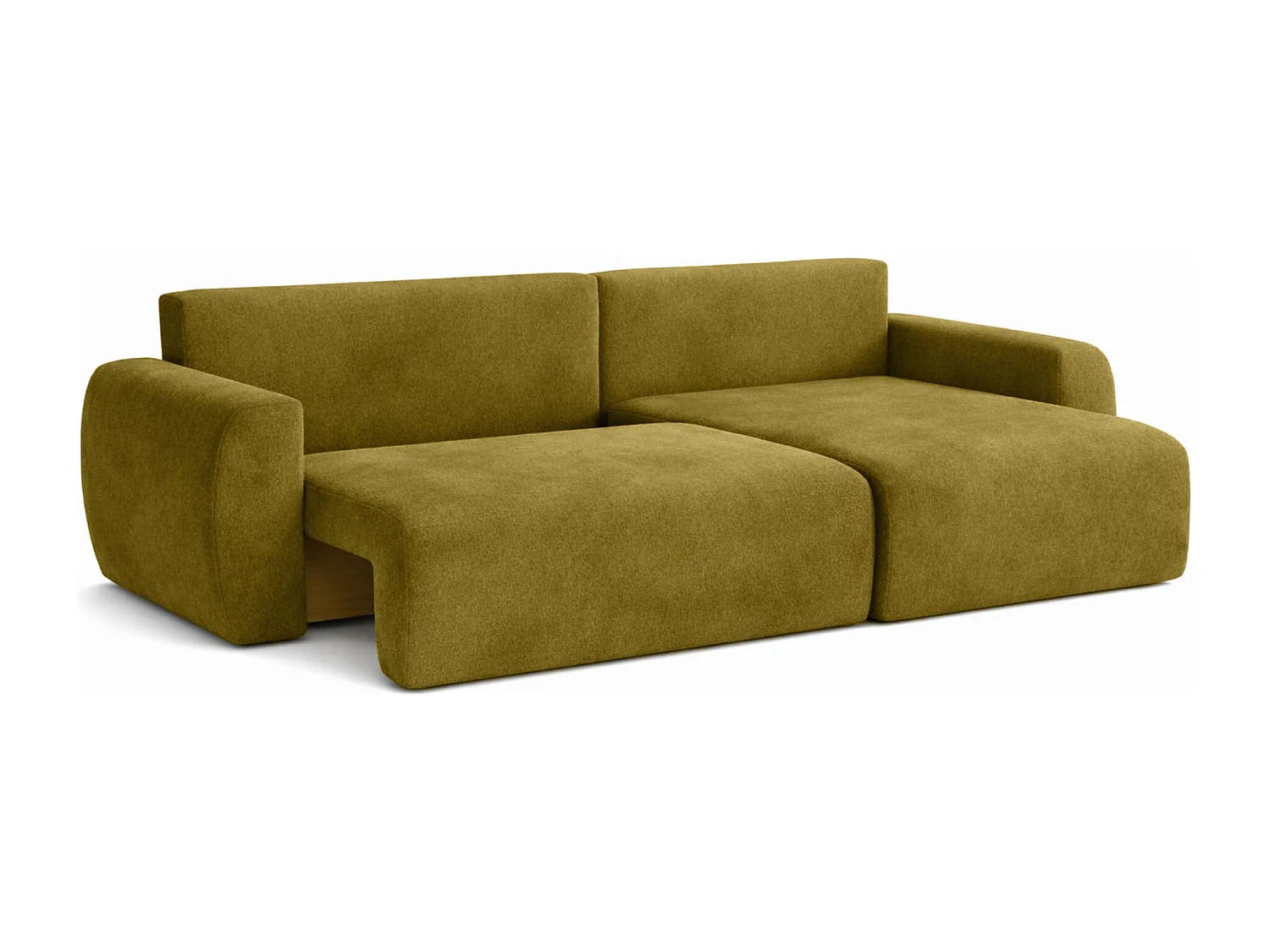 Canapé d'angle convertible avec coffre de rangement Ariel L, velours, tissu Salvador, olive, côté droit