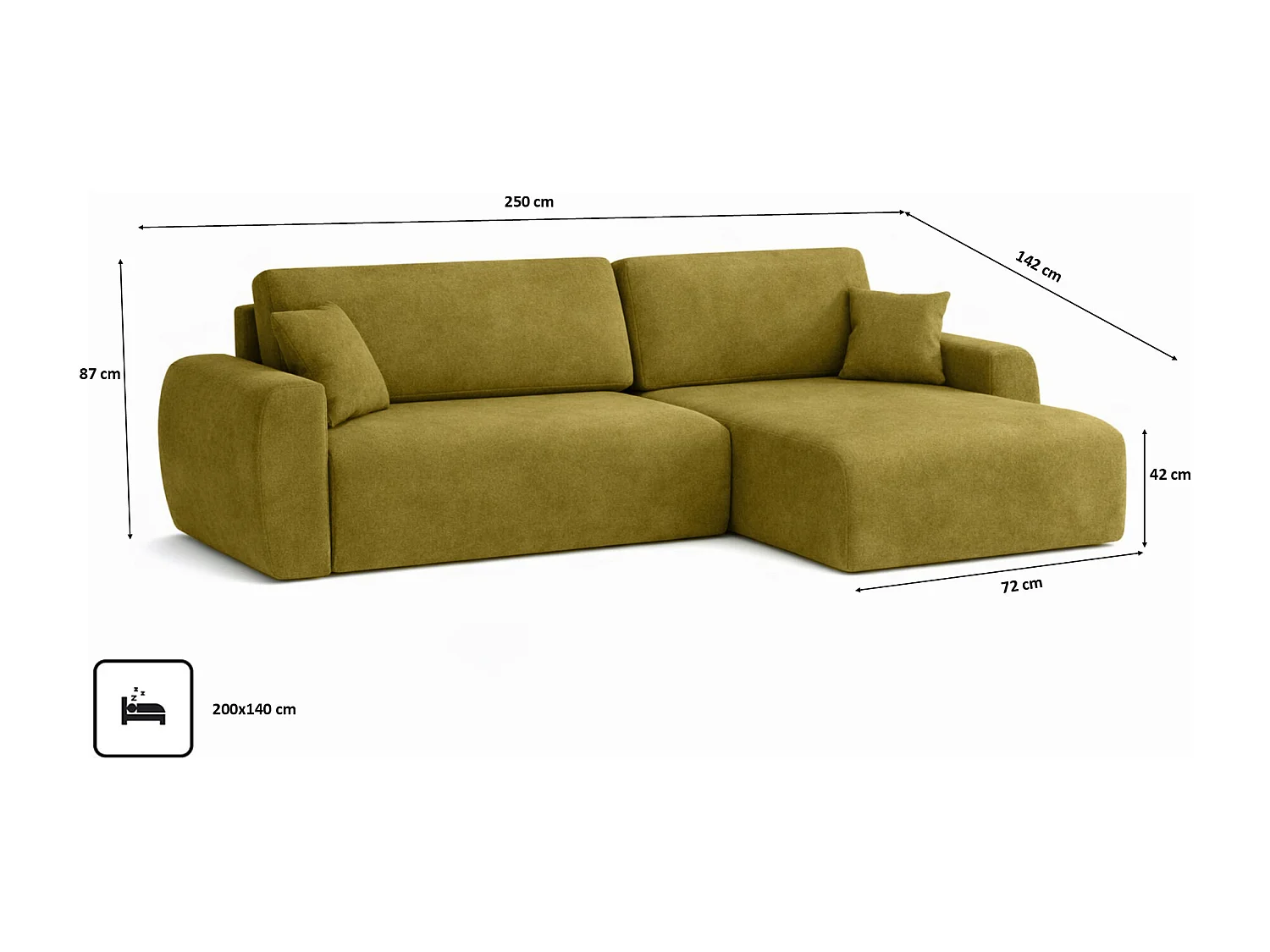 Canapé d'angle convertible avec coffre de rangement Ariel L, velours, tissu Salvador, olive, côté droit