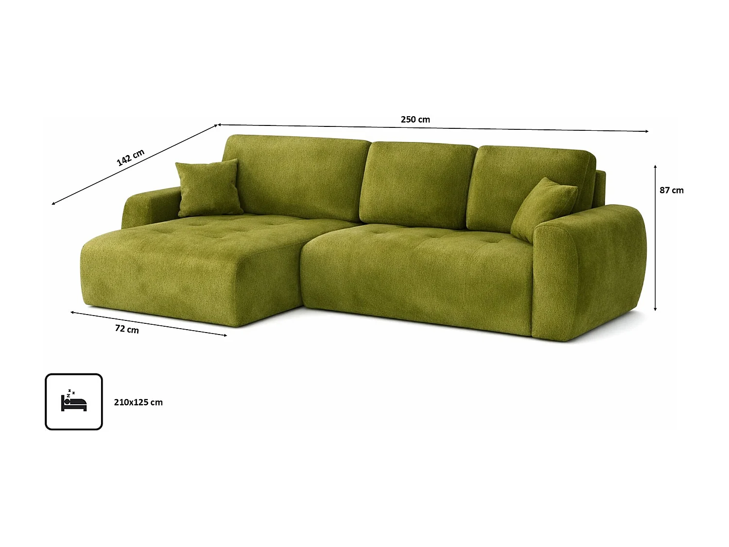 Hoekslaapbank met slaapfunctie en opbergruimte, L-vorm, Ivo L, veloursstof Salvador, Olijfgroen, Links