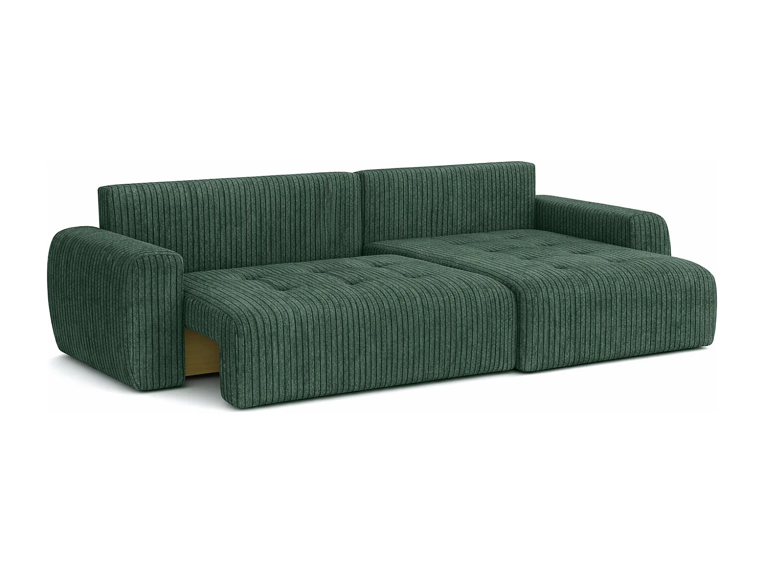 Divano angolare con funzione letto e contenitore a forma di L Ivo XL, tessuto a coste Poso, Verde, Destra