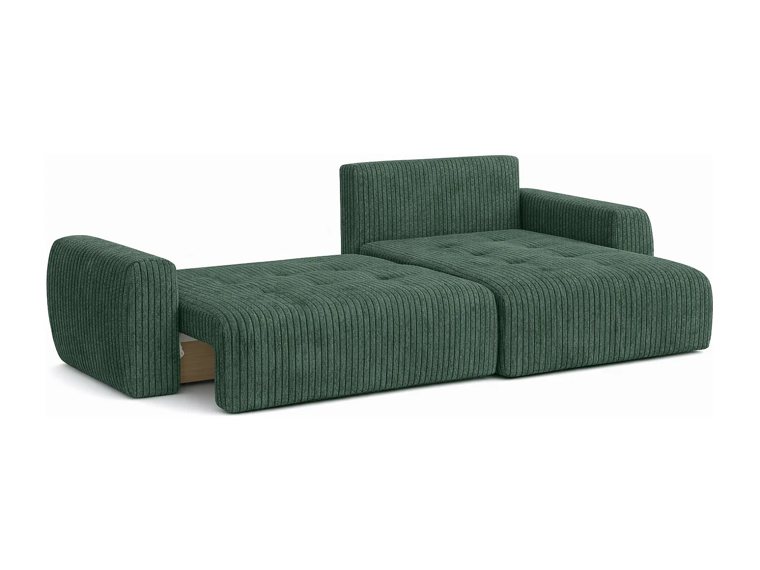 Divano angolare con funzione letto e contenitore a forma di L Ivo XL, tessuto a coste Poso, Verde, Destra