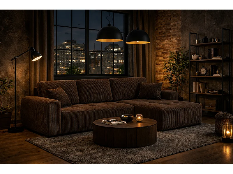 Ecksofa mit Schlaffunktion und Bettkasten L-Form Ivo L, Cordstoff Poso, Braun, Rechts