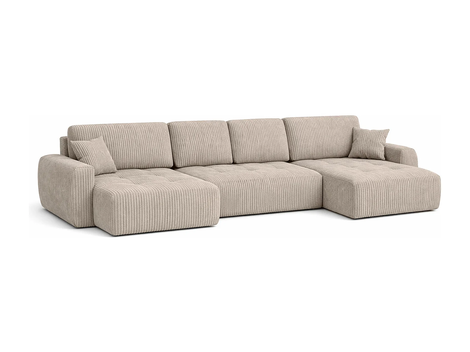 Canapé d’angle en U avec fonction couchage et coffre de rangement Ivo U XL, velours côtelé Poso, Beige foncé