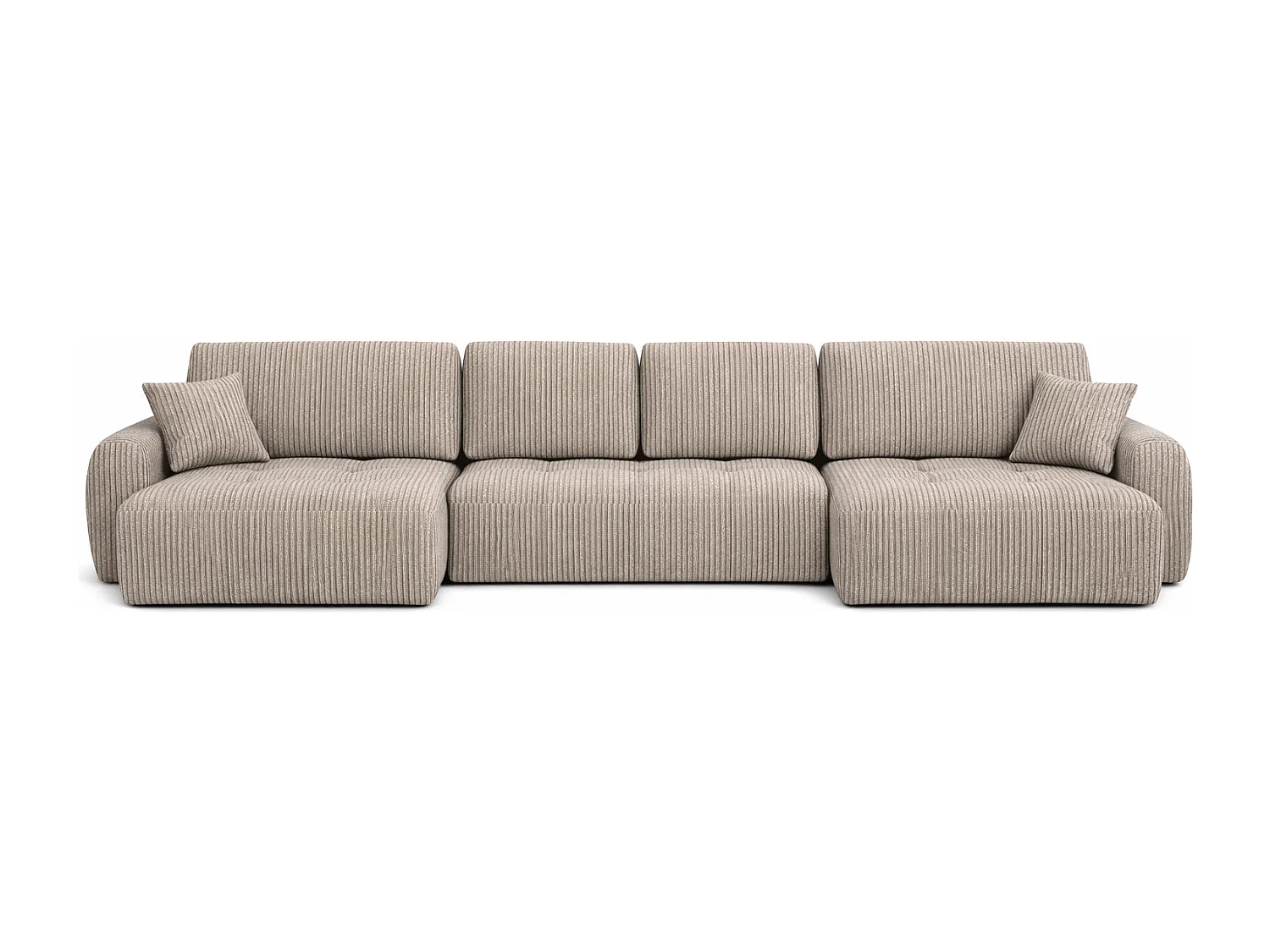 Canapé d’angle en U avec fonction couchage et coffre de rangement Ivo U XL, velours côtelé Poso, Beige foncé