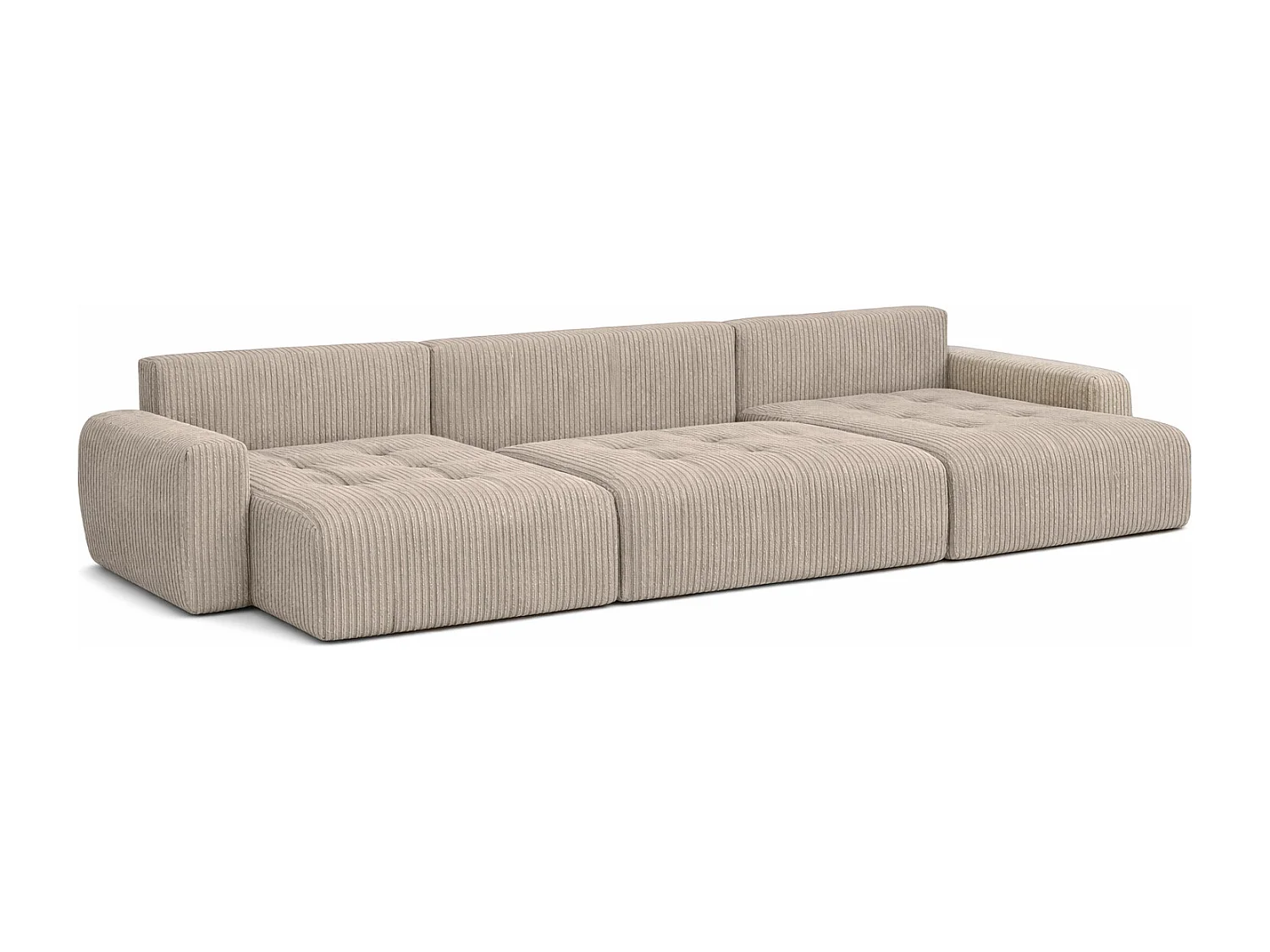 Canapé d’angle en U avec fonction couchage et coffre de rangement Ivo U XL, velours côtelé Poso, Beige foncé