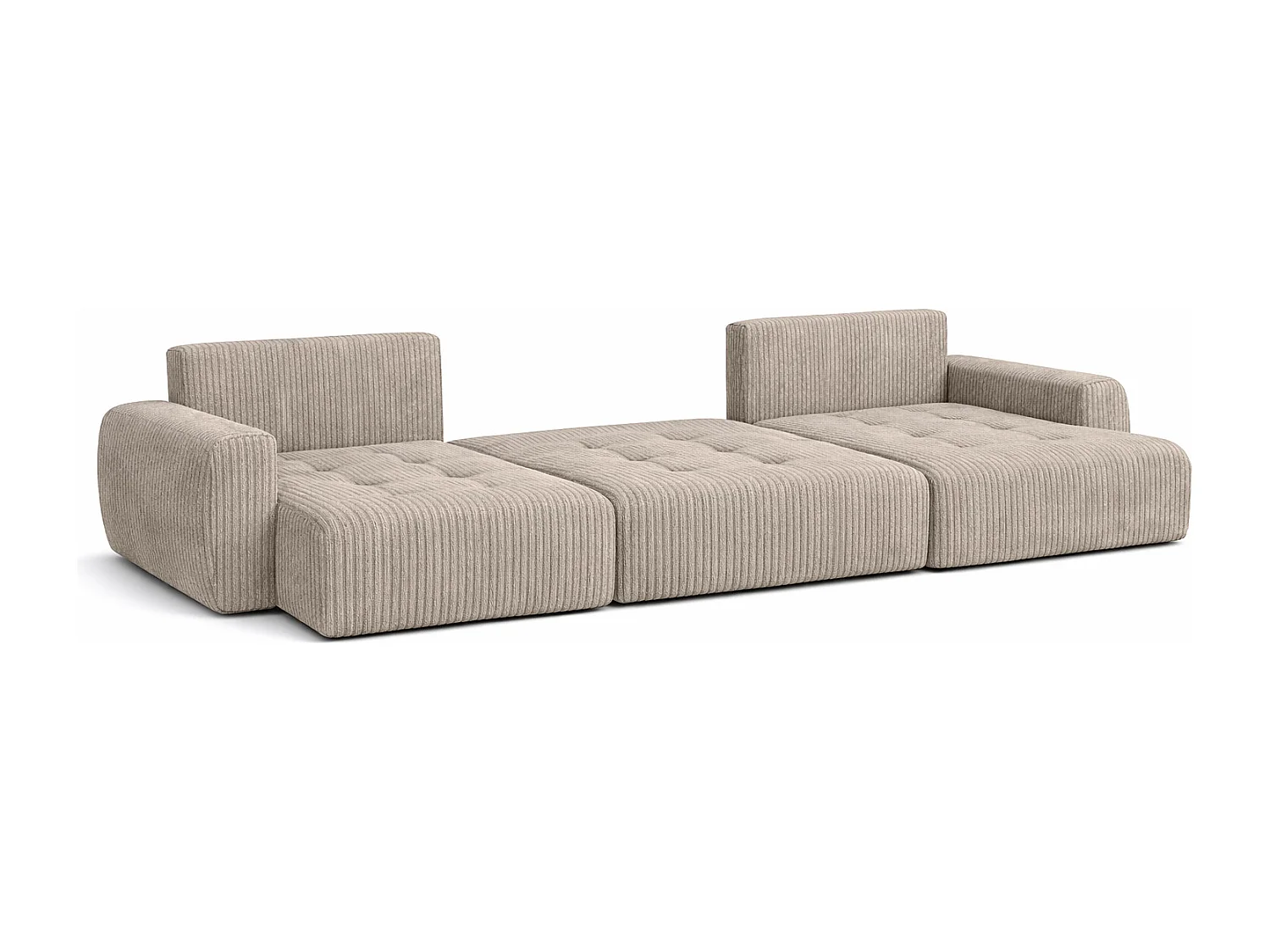 Canapé d’angle en U avec fonction couchage et coffre de rangement Ivo U XL, velours côtelé Poso, Beige foncé