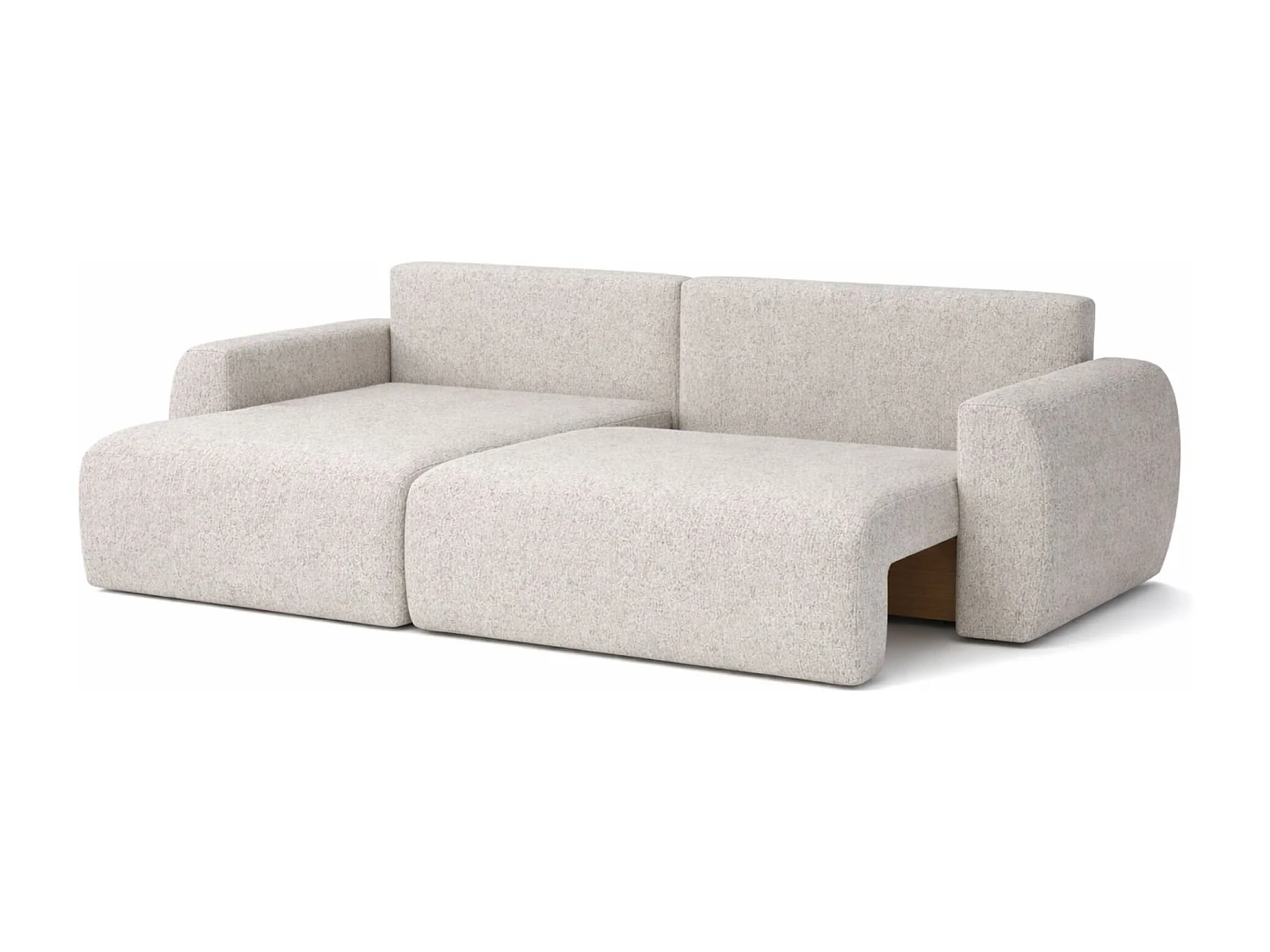 Hoekbank met slaapfunctie en opbergvak, Ariel XL, chenille stof, Artico stof, beige, links