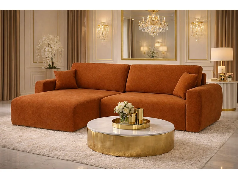 Ecksofa mit Schlaffunktion und Bettkasten Ariel L, Velours, Stoff Salvador, Braun, Links