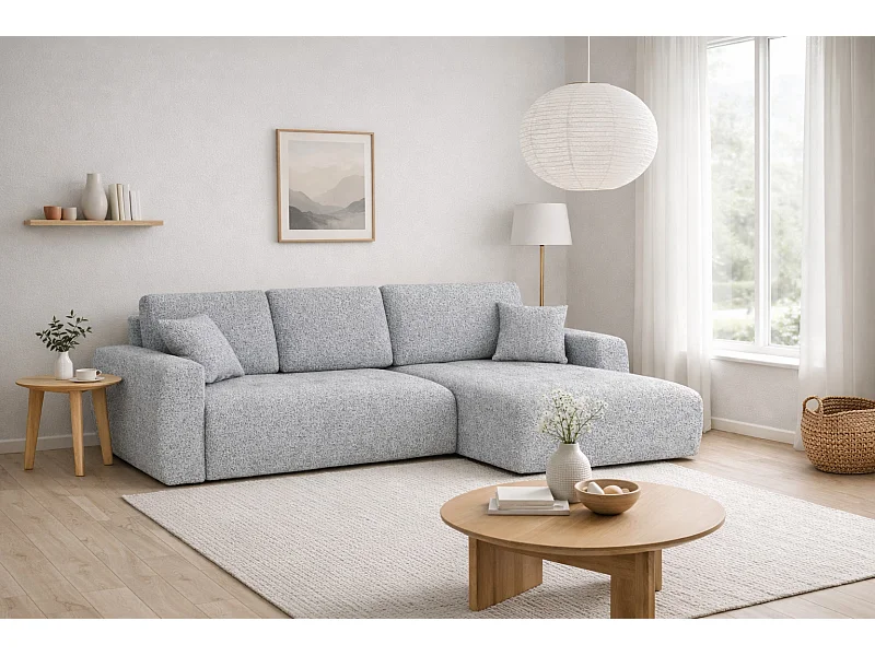 Ecksofa mit Schlaffunktion und Bettkasten L-Form Ivo XL, Chenille-Stoff Artico, Cement, Rechts