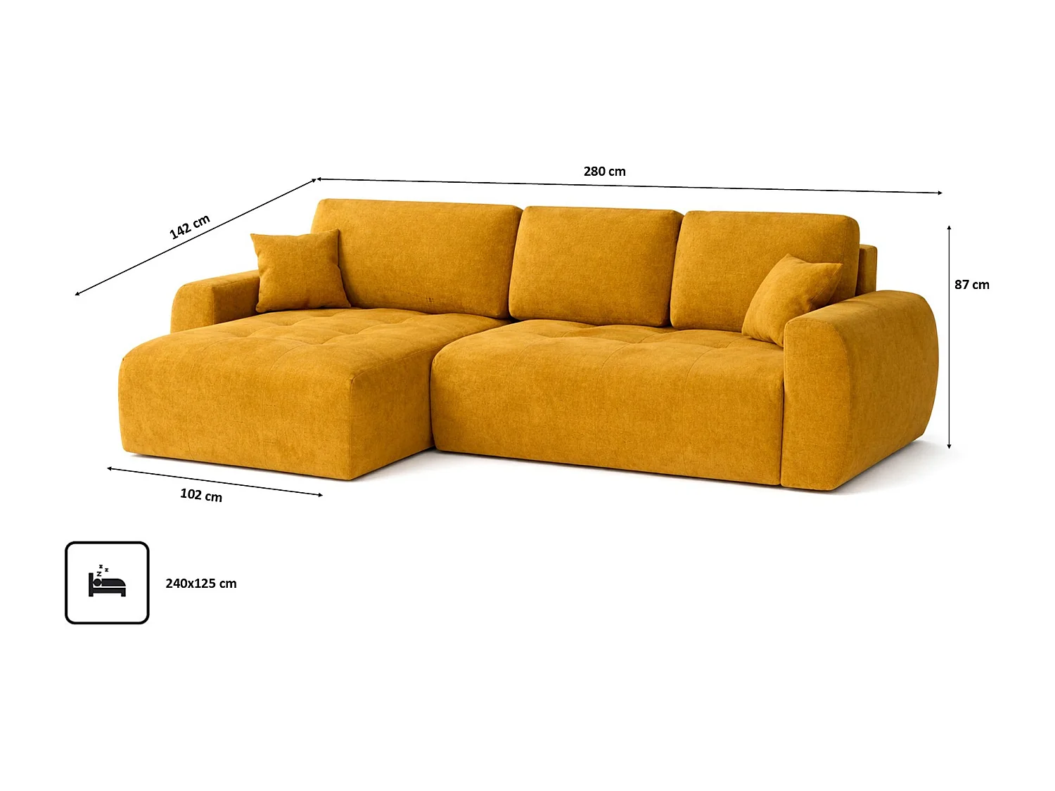 Hoekslaapbank met slaapfunctie en opbergruimte, L-vorm, Ivo XL, veloursstof Salvador, Geel, Links