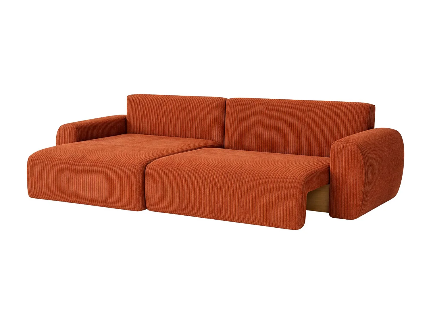 Hoekbank met slaapfunctie en opbergruimte Ariel L, corduroy stof, Poso stof, koper, links