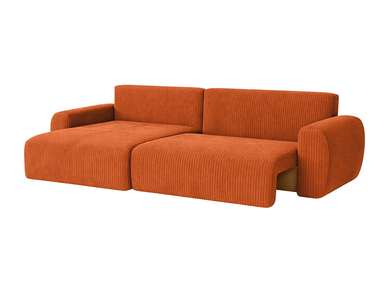 Canapé d'angle convertible avec coffre de rangement Ariel L, tissu côtelé, tissu Poso, cuivre, côté gauche