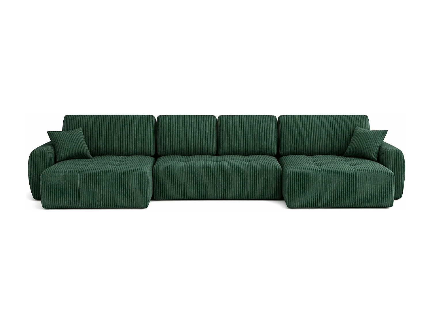 Canapé d’angle en U avec fonction couchage et coffre de rangement Ivo U, velours côtelé Poso, Vert