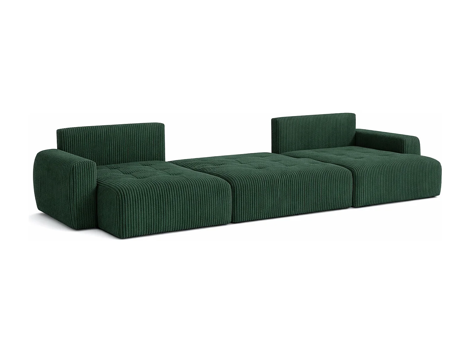 Canapé d’angle en U avec fonction couchage et coffre de rangement Ivo U, velours côtelé Poso, Vert
