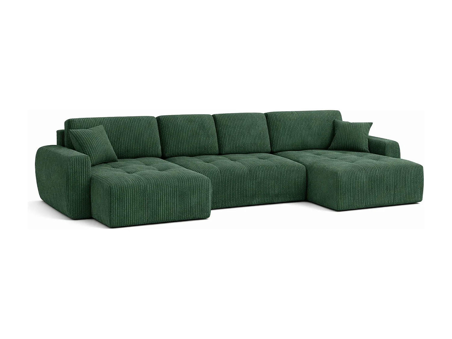 Canapé d’angle en U avec fonction couchage et coffre de rangement Ivo U XL, velours côtelé Poso, Vert