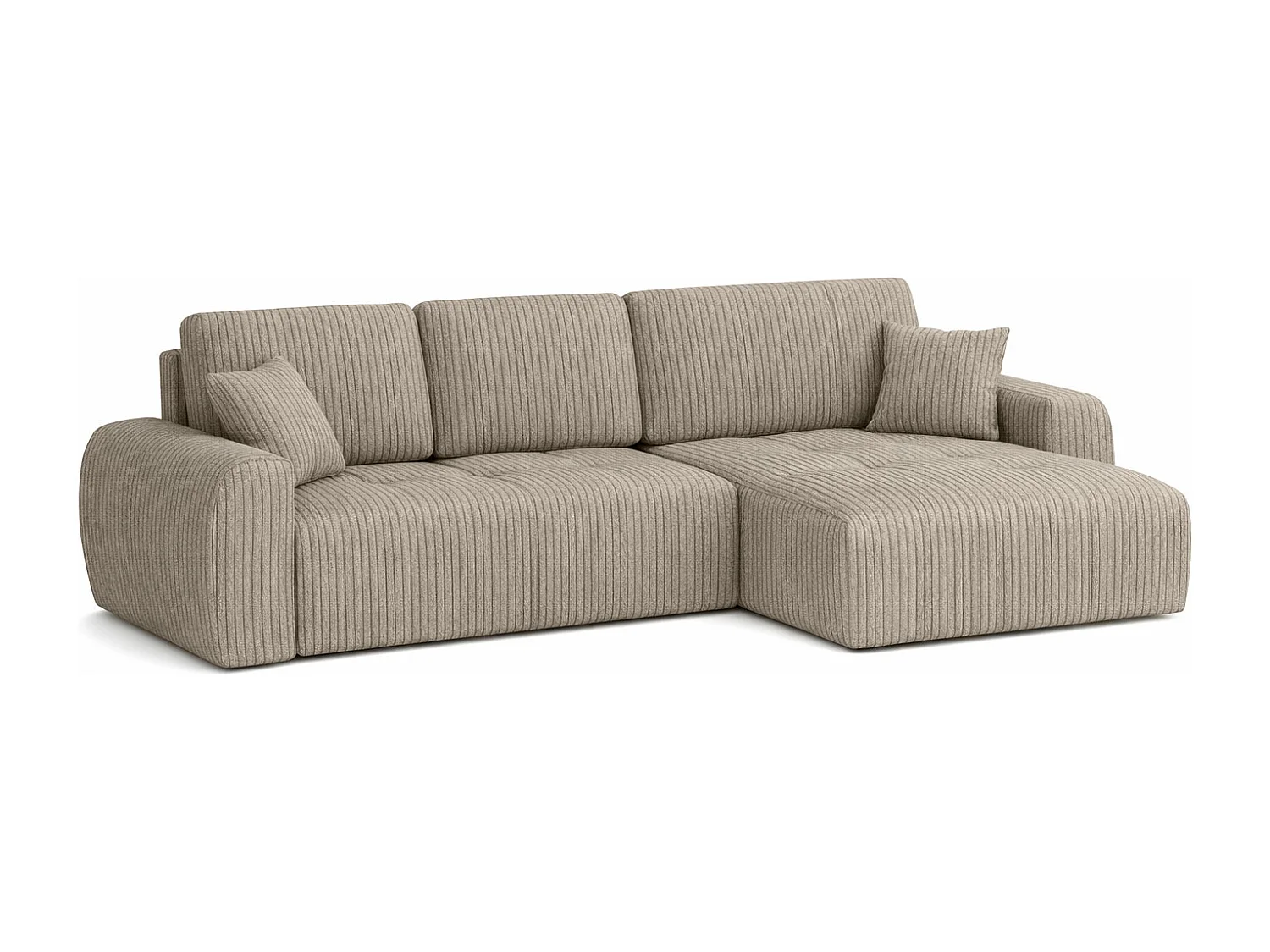 Hoekslaapbank met slaapfunctie en opbergruimte, L-vorm, Ivo XL, ribstof Poso, Donkerbeige, Rechts
