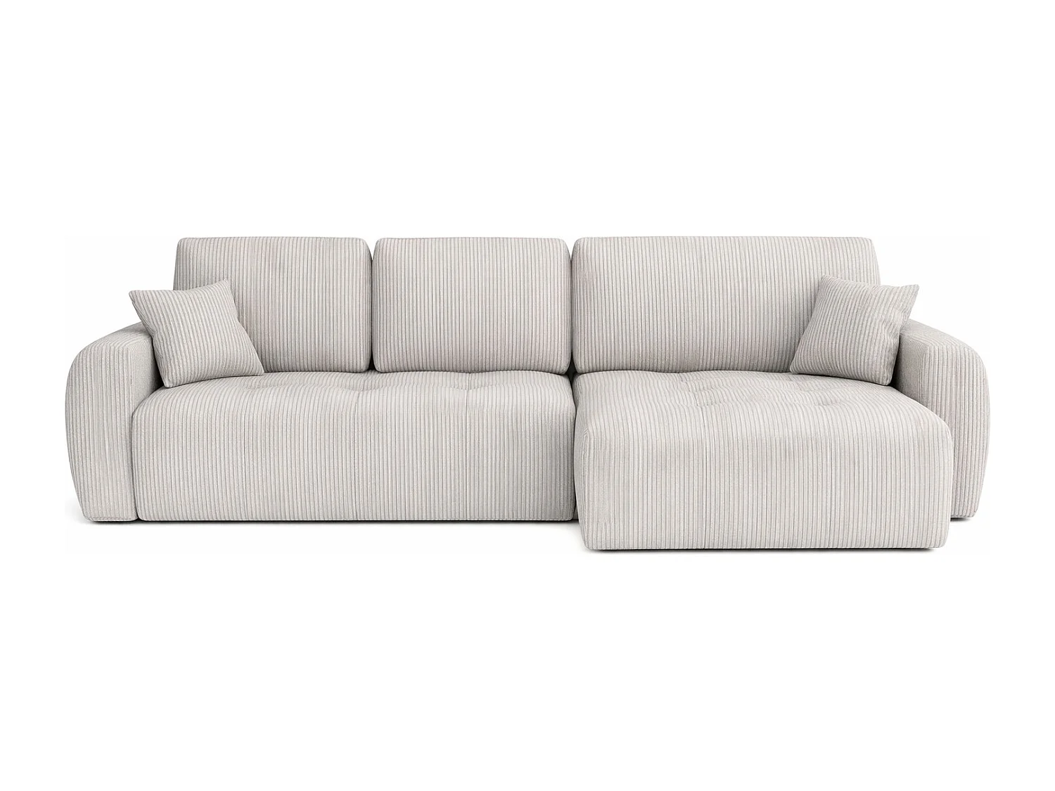 Divano angolare con funzione letto e contenitore a forma di L Ivo L, tessuto a coste Poso, Beige, Destra