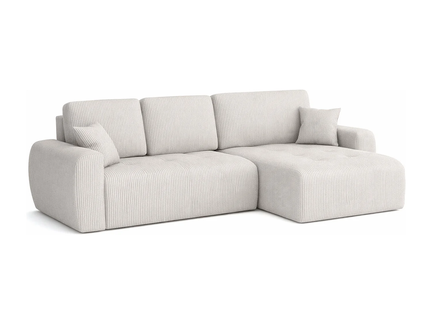 Divano angolare con funzione letto e contenitore a forma di L Ivo L, tessuto a coste Poso, Beige, Destra